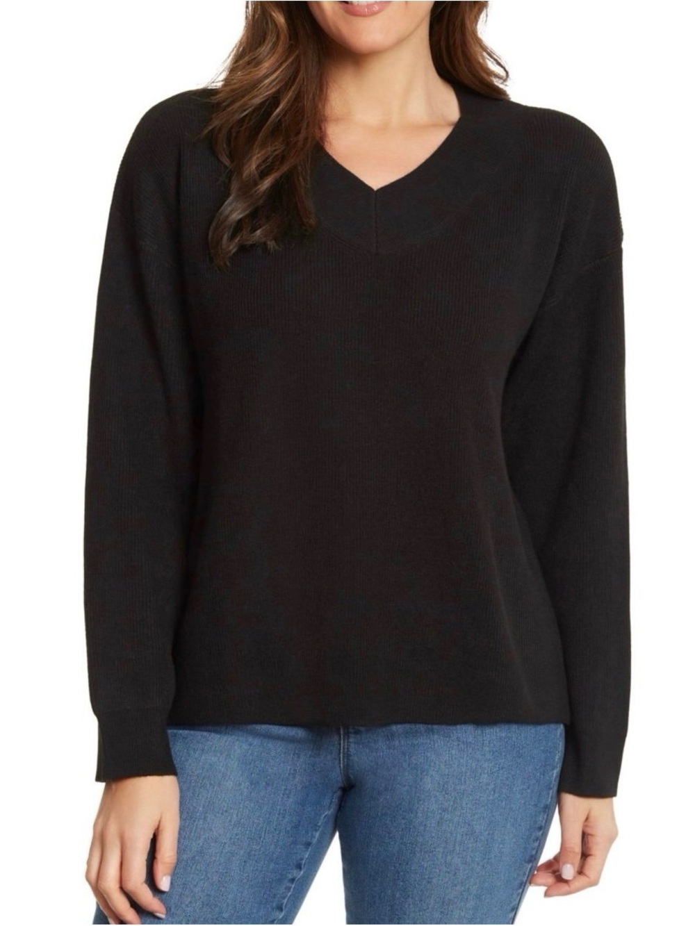 NWT! Women's Nine West Black V-Neck Long Sleeve Sweater XS